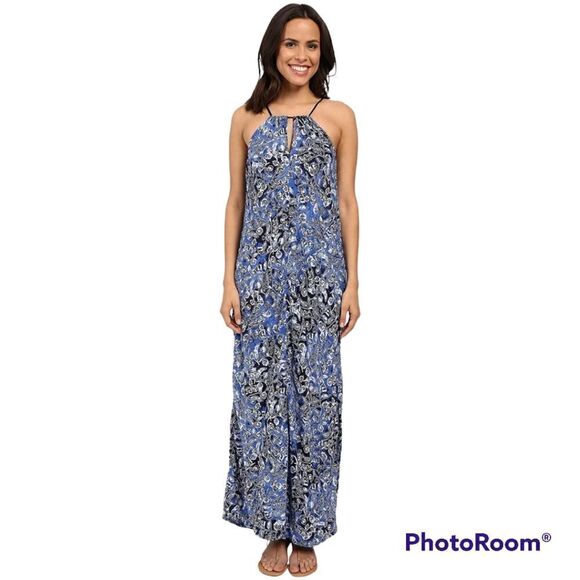 Lucky Brand Dresses & Skirts - Lucky Brand Indigo navy blue & bright blue floral print maxi dress. Size medium